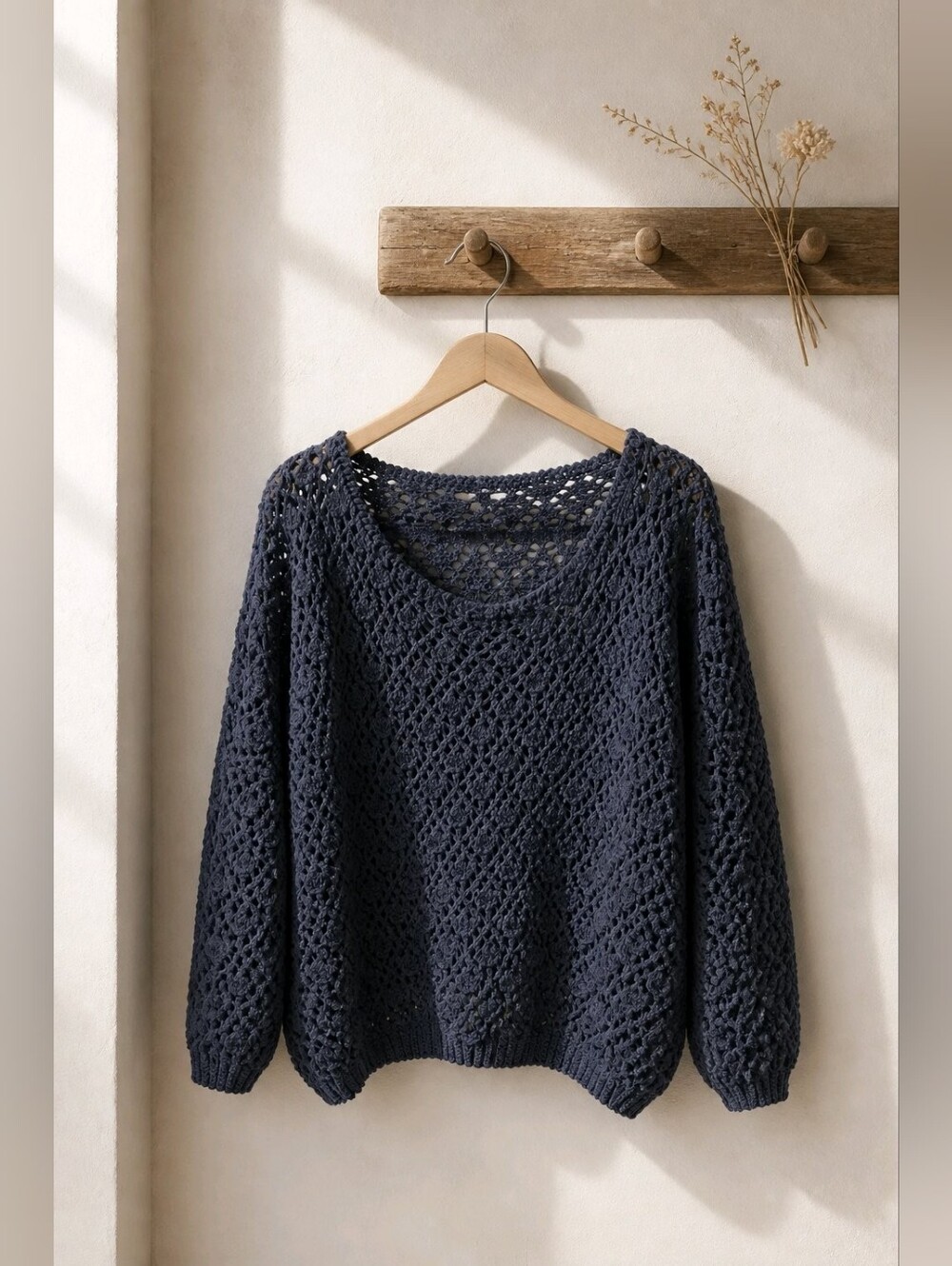 Earthbound Trading Co Women’s Open-Knit Crewneck Sweater Black Oversized Small